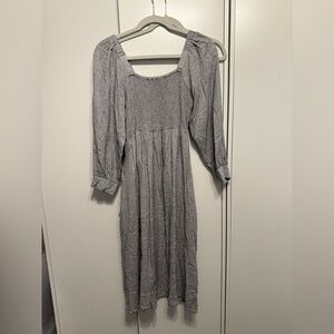 Madewell Gray Smocked Long Sleeve Midi Dress